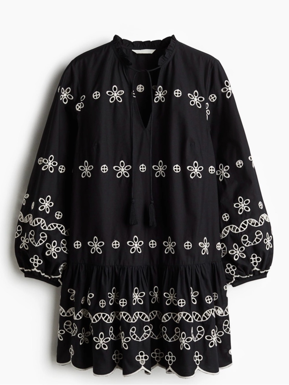 H&M Black Tunic Dress with White Floral Embroidery